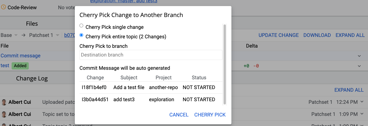 cross repository changes cp modal